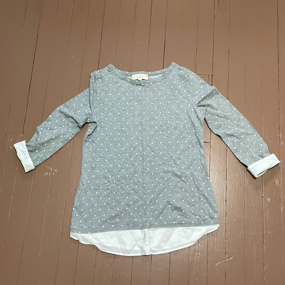 Loft faux button down tails shirt knit shirt polka dot